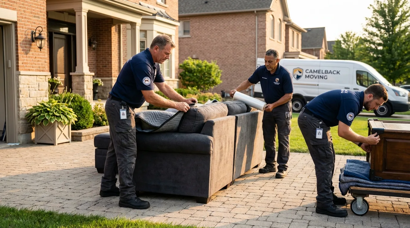 Large estate moving crew wrapping furniture in Richford, VT